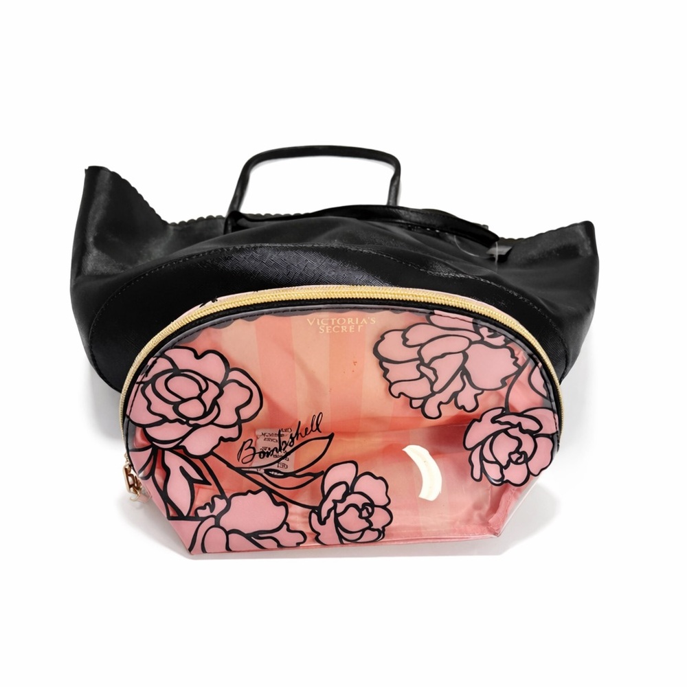 VICTORIA SECRET Bombshell Tote & Cosmetic Bag with Peony Print Lining! - Picture 3 of 5
